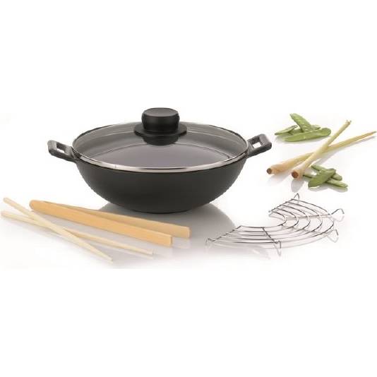 WOK készlet MINI 5 részes öntöttvas, fém, üveg, fa