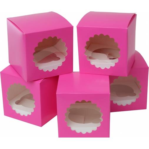 Papír cupcake doboz rózsaszín 5db