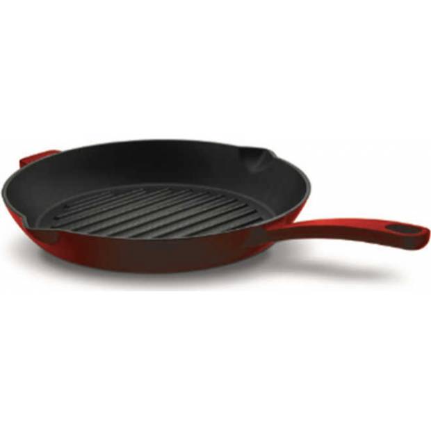 Grill serpenyő öntöttvas 28cm piros kerek