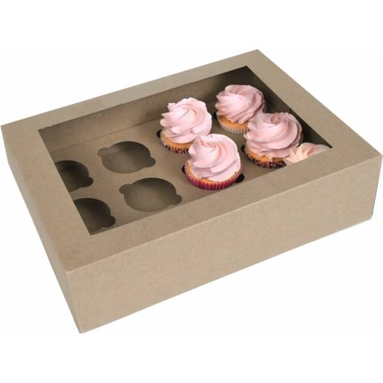 Papírdoboz 12db Kraft papír ablakkal, 12 cupcake