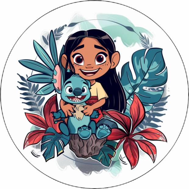 Lilo és Stitch ehető papír virágokkal 19,5 cm