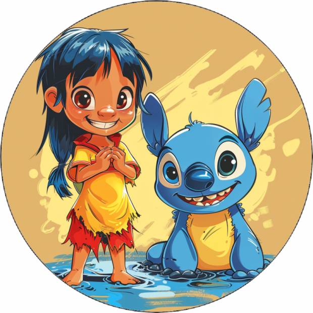 Ehető papír Lilo és Stitch egy pocsolyában 19,5 cm