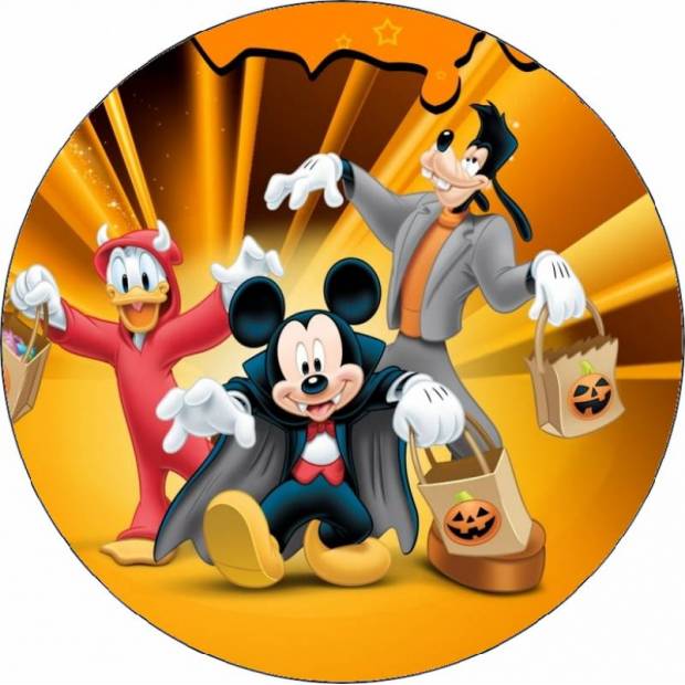 Ehető papír Donald kacsa, Mickey és Goofy Halloween 19,5 cm