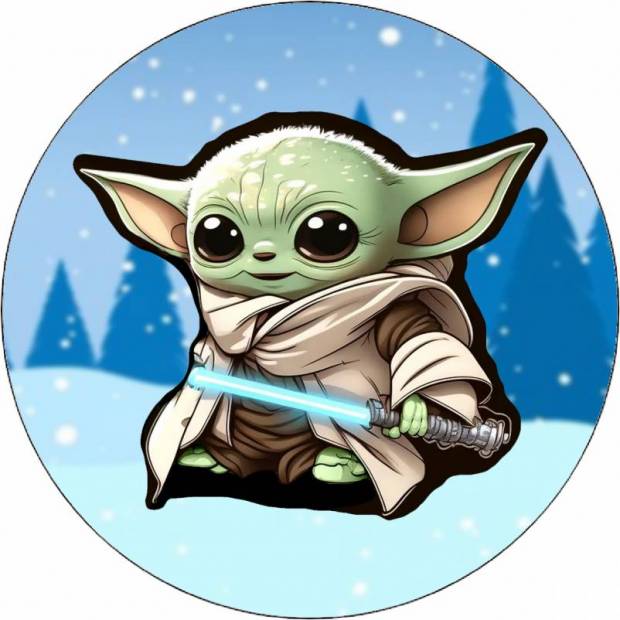 Ehető papír Mandalorian Baby Yoda télen 19,5 cm